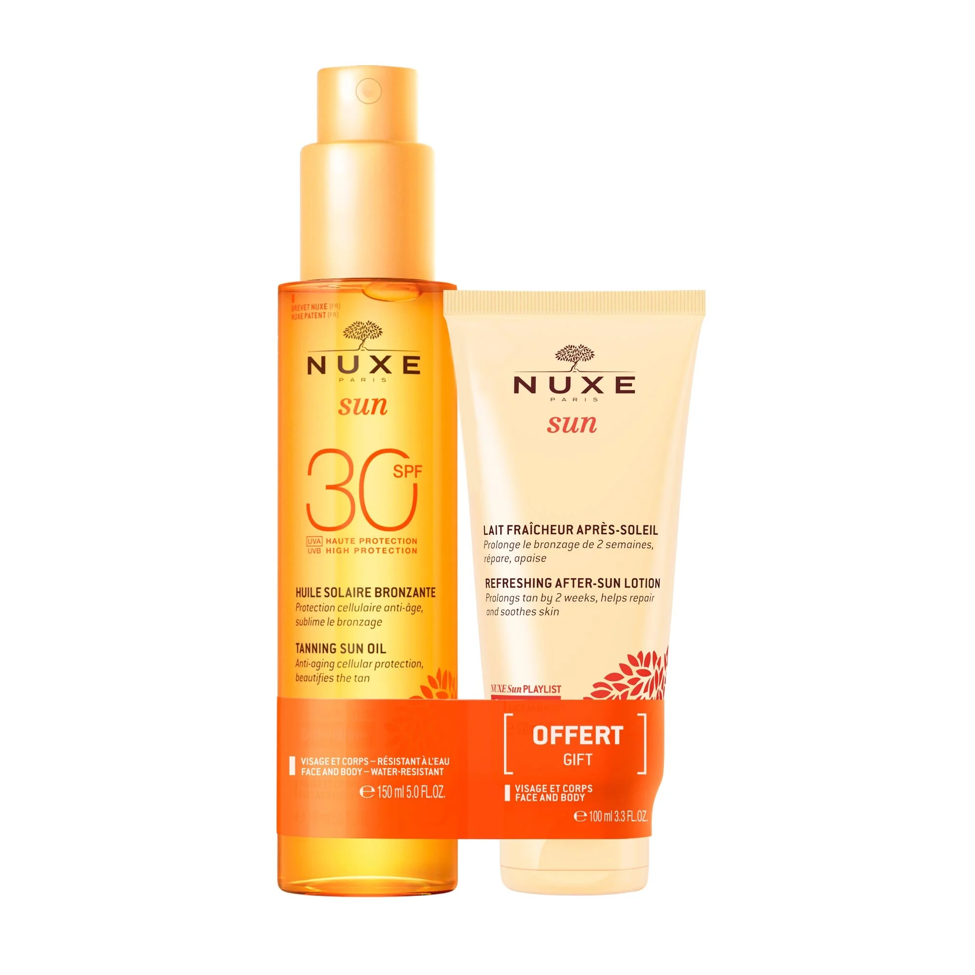 Dúo Aceite Solar Bronceador Alta Protección SPF30 para rostro y cuerpo y Leche After Sun para rostro y cuerpo 100ml gratis